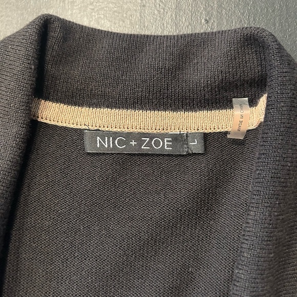 Nic & Zoe Cardigan Sweater Black with Tan Piping Size Large - Picture 5 of 6